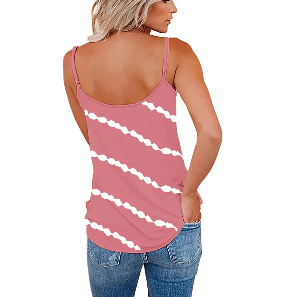 Femmes sans manches Spaghetti Strap Vest Casual V Neck Oblique Striped Tank Tops Summer Basic Loose Camisole Femme Plus Size S-5XL 210507