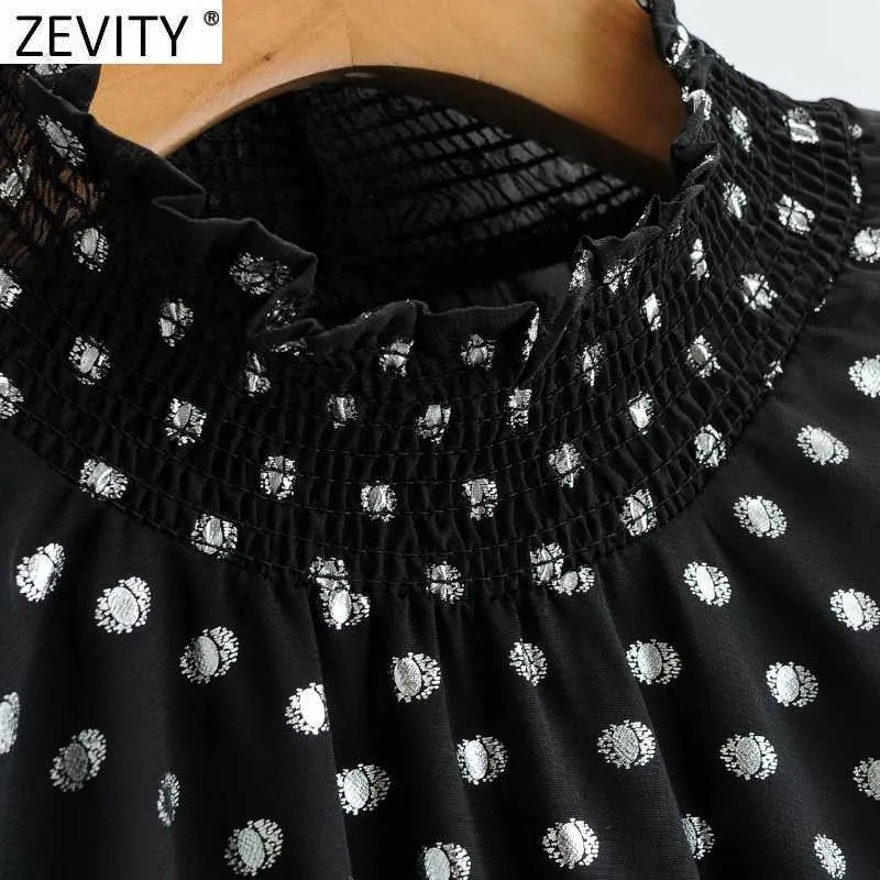 Zevity Donna Vintage Polka Dots Stampa Elastico in vita Grembiule Camicetta Donna Manica lunga Camicia casual Chic Blusas Top LS7645 210603