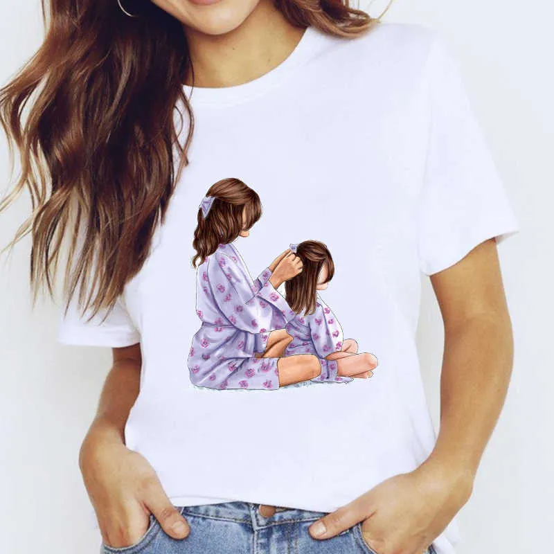 T-shirts Top for Women Cartoon Mama Harajuku Girl Mom Love Kawaii Clothing Print Lady Graphic T Shirt Ladies Female Tee T-Shirt X0527