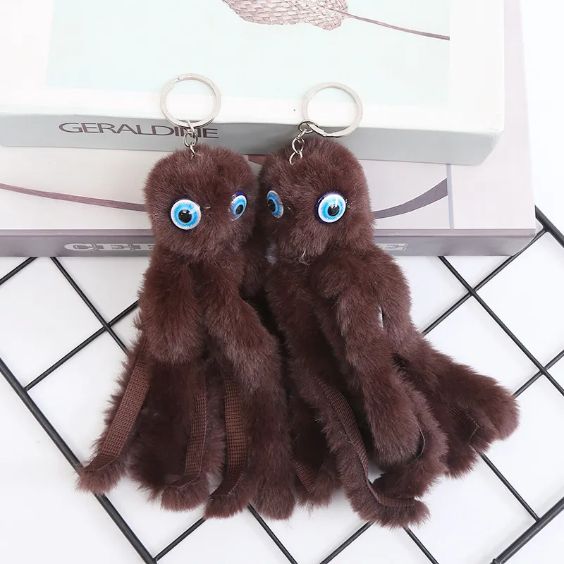 Kimter Cute Animal Fluffy Key Rings Pompom Octopus Plush Doll Keychain Women Bag Pendant for Kids Toys Fashion Accessories Gift