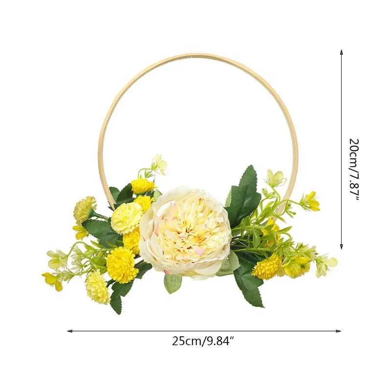 Bamboo Ring Artificial Peony Flower Wreath Handmade Floral Wreaths Garland for front Door Wall Wedding Party Farmhouse Home Y0901