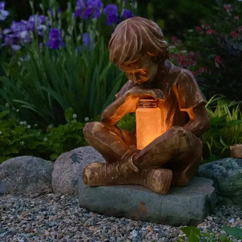 Statue de garçon de dieu, décoration de jardin de pâques, ornement en résine avec lumière LED, énergie solaire, 2103187775027