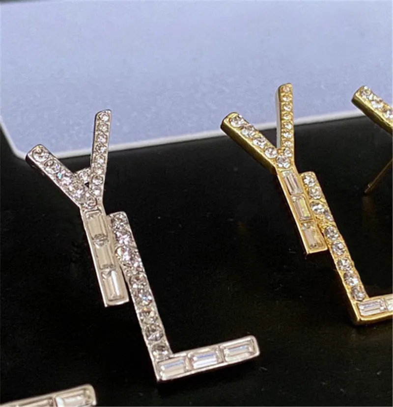 Designer örhänge kärlek örhängen för kvinna märke enkla bokstäver y guld silver diamant ring lady örhängen smycken öron stud352v