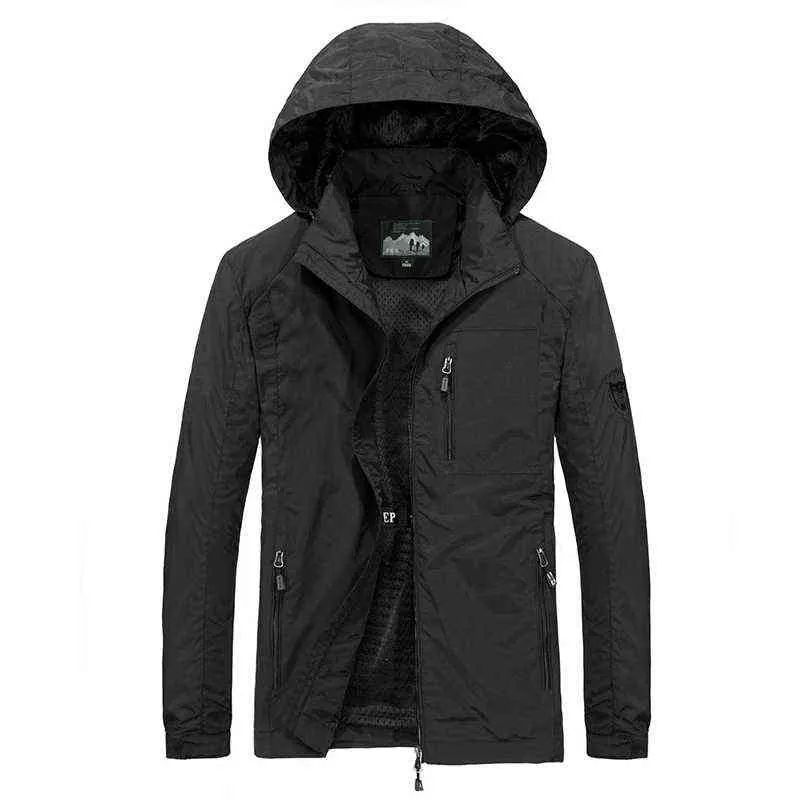 Giacche da uomo Giacca a vento impermeabile con cerniera militare Cappotto casual con cappuccio Abbigliamento maschile Giacche militari taglie forti Uomo 6XL 211029