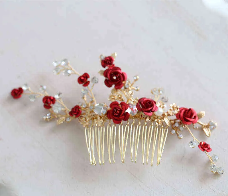JONNAFE ROSA ROSA Copricapo floreale le donne Prom Bridal Hair Pettine Accessori Accessori Handmade Wedding Jewelry 220125