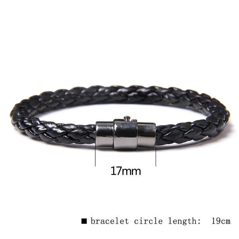 Herren handgefertigtes schwarzes Lederseil gewebtes Armband Armreif schwarzes Metall magnetische Verbindungsschnalle einfacher Schmuck Armband Geschenke Q0719