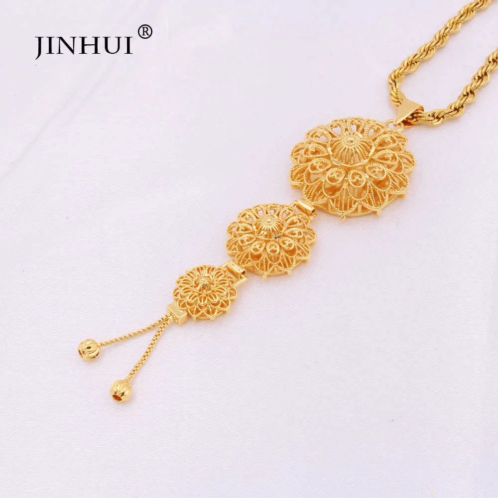 Ensembles de bijoux 24K éthiopien or arabie collier pendentif boucle d'oreille pour femmes indien dubaï fête de mariage africaine cadeaux de mariée ensemble 21062647266