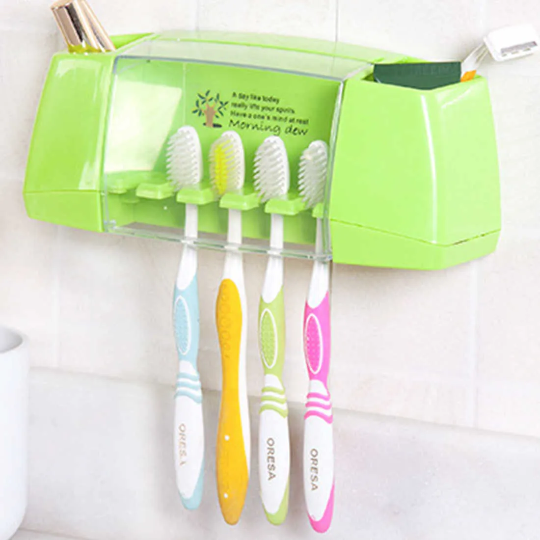 Wholesale multifunctional toothbrush holder storage box bathroom accessories suction hooks tooth brush 210709