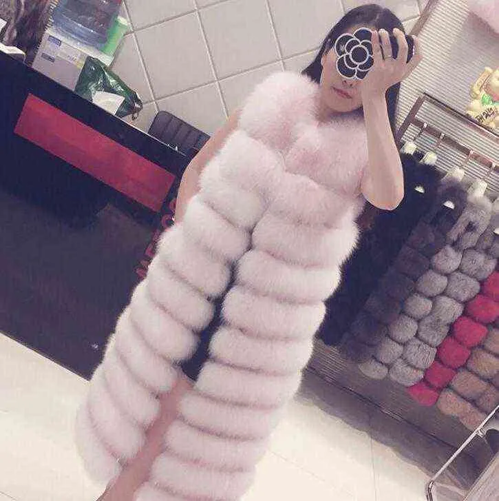 Selling Whole Skin Fur Hooded Imitation Fur Coat Women's Long Sleeveless Vest 211207