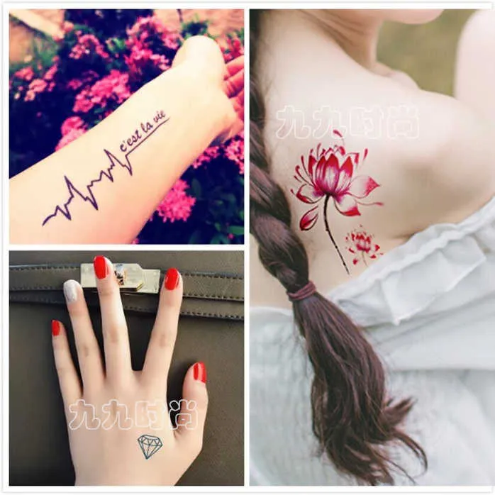 tatouage imperméable modèles féminins fleur couleur plume 3D réaliste cicatrice autocollants temporaires
