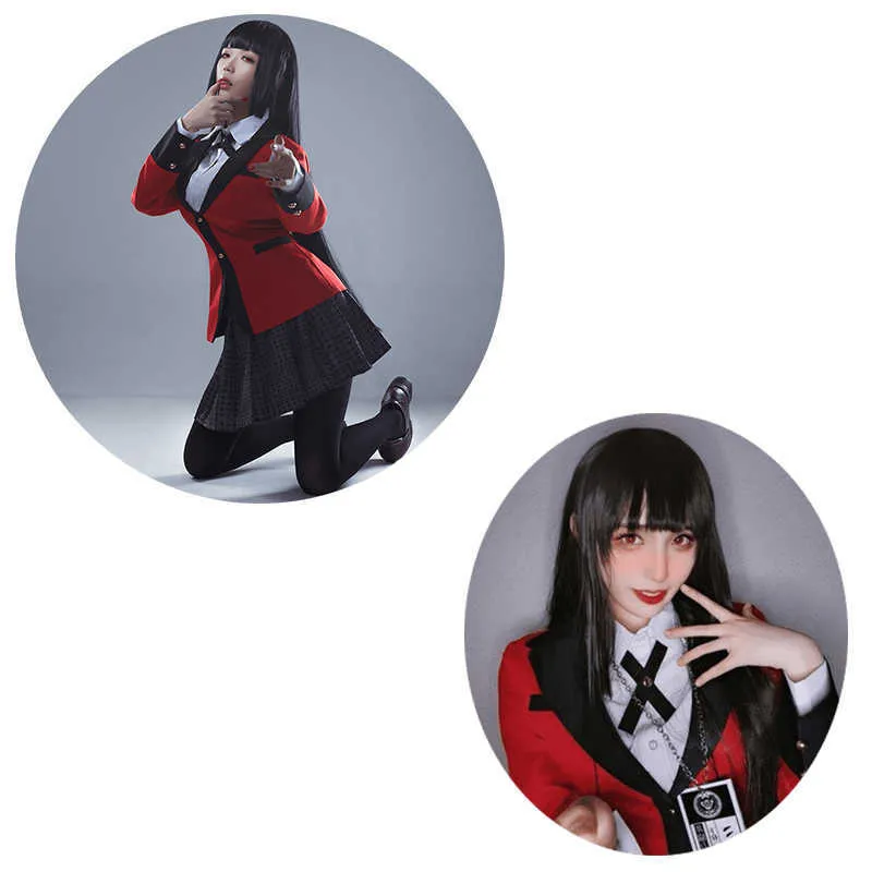 Anime Kakegurui Jabami Yumeko Cosplay Kostüme Uniform Compulsive Gambler Uniformen Perücken Anzug Halloween Frau Party Kostüm Y0903