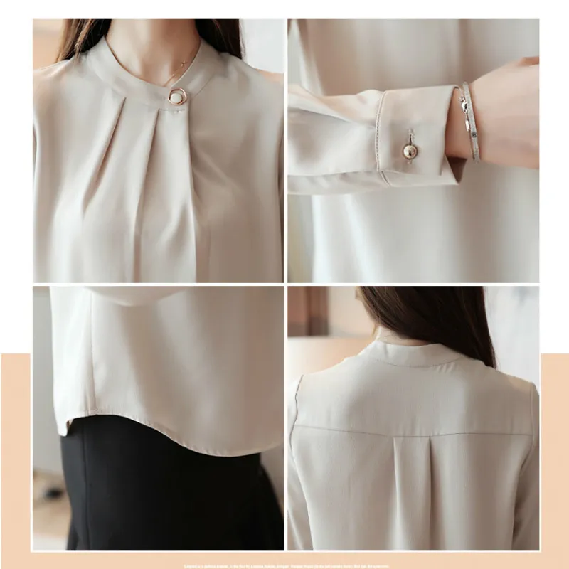 Tataria Primavera Verano Blusa Camisas de manga larga para mujer Ocio Camisa de gasa Bow Office Ladies Pink White Tops 210514