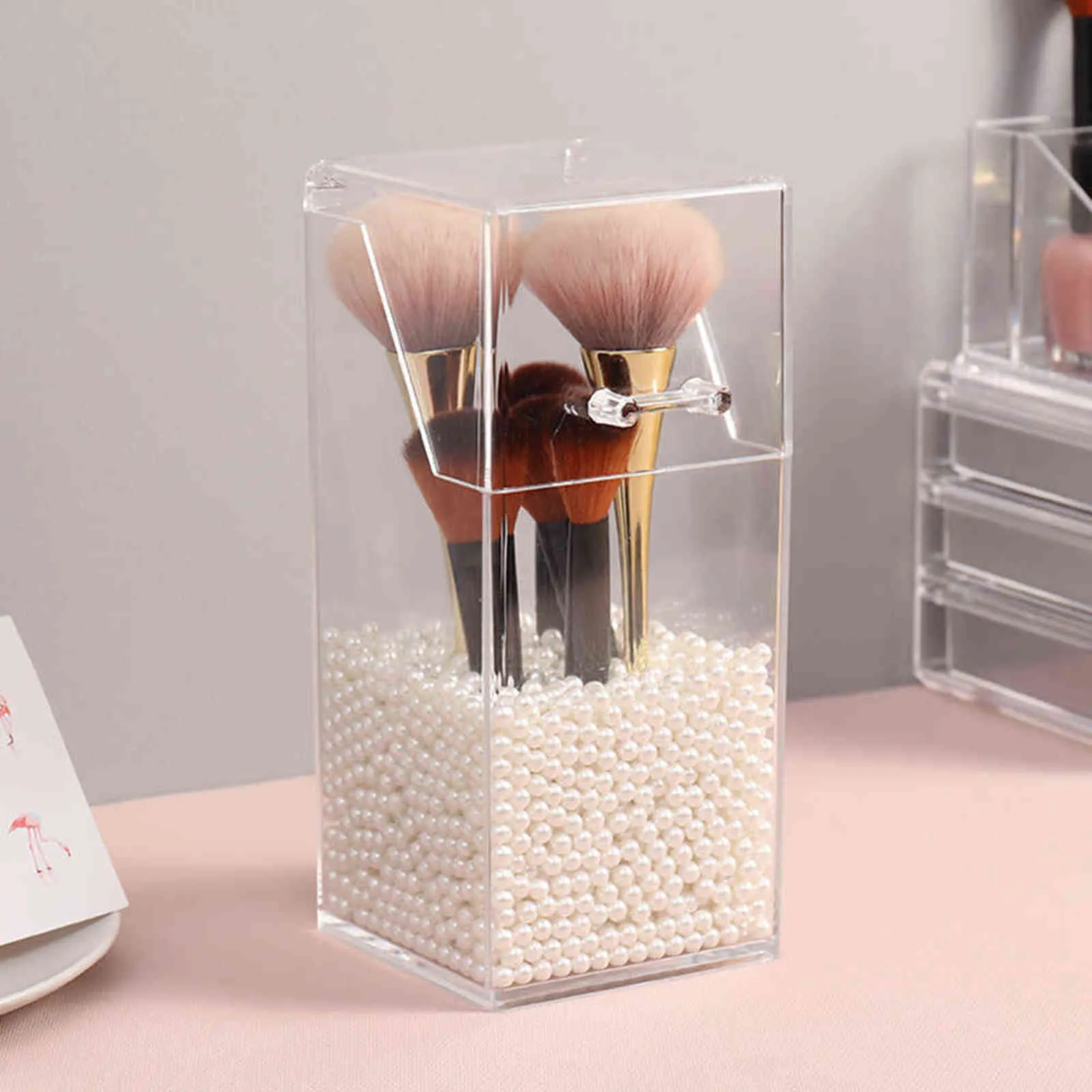 Perle clair acrylique cosmétique organisateur maquillage brosse conteneur stockage support de la boîte rouge à lèvres crayon