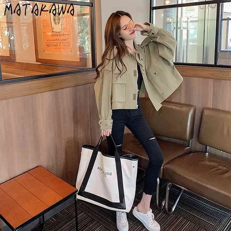 MATAKAWA Street Style Trench-Coat pour femmes printemps tout-match outillage veste femmes mode court coupe-vent 210513