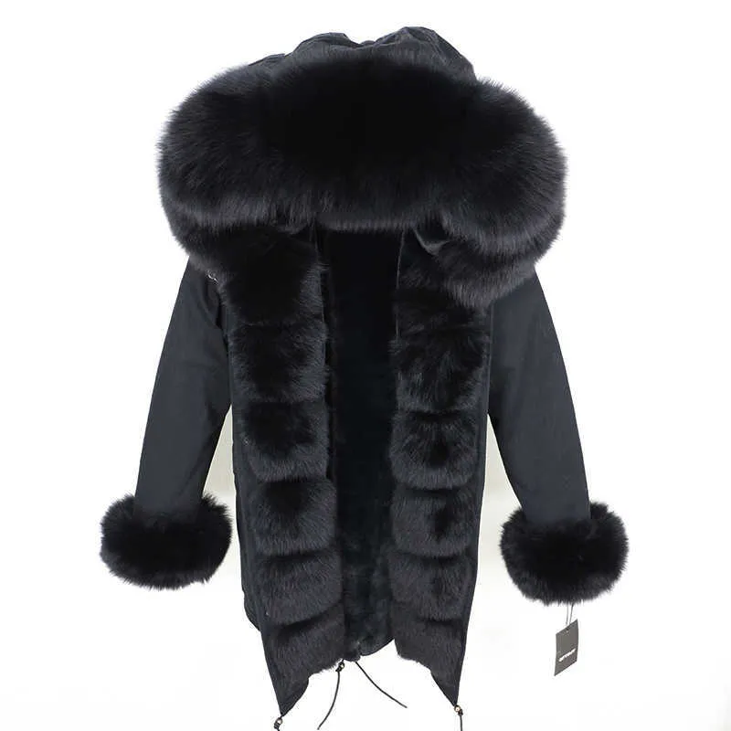 OFTBUY Mode Veste D'hiver Femmes Vrai Manteau De Fourrure Col Naturel Lâche Long Parkas Grand Survêtement Détachable 210910