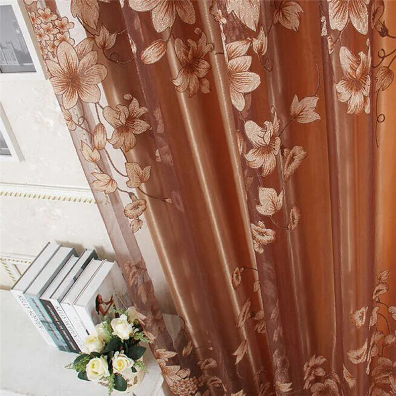 luksusowa kurtyna kwiatowy ekskluzywny żakardowe zasłony do salonu sypialni Dekoracje Tulle Voile Drzwiowe zasłony 210712