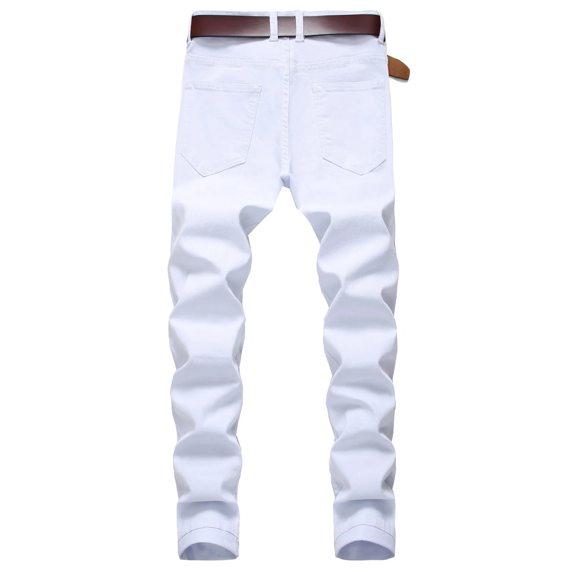 Ankomst mäns bomull rippade hål jeans casual smala magra vita jeans män byxor mode stretch hip hop jenim byxor man 210318