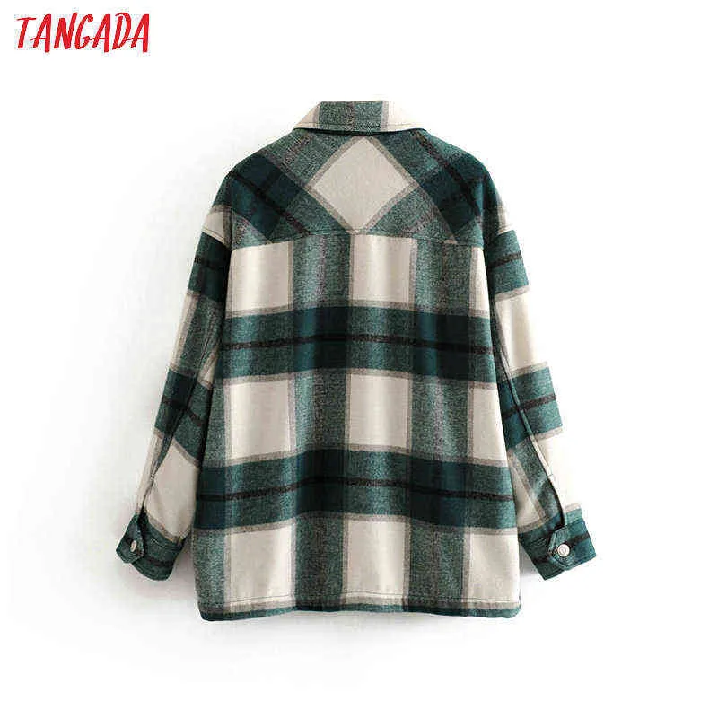 Tangada Winter Frauen grün karierten Langen Mantel Jacke Lässig Hohe Qualität Warme Mantel Mode Lange Mäntel 3H04 211112