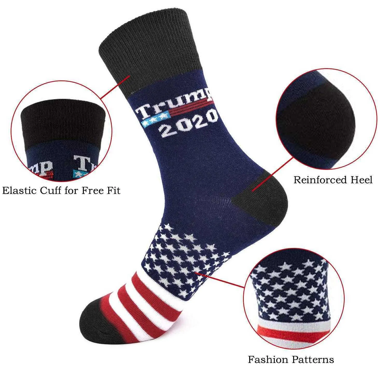 Trump 2024 Skarpetki US Flaga Stars Stripes Bawełna Skarpety Pończochy USA Wybory prezydenckie Trump Nastolatek Średnie Hiphop Skarpetki G94Fodx