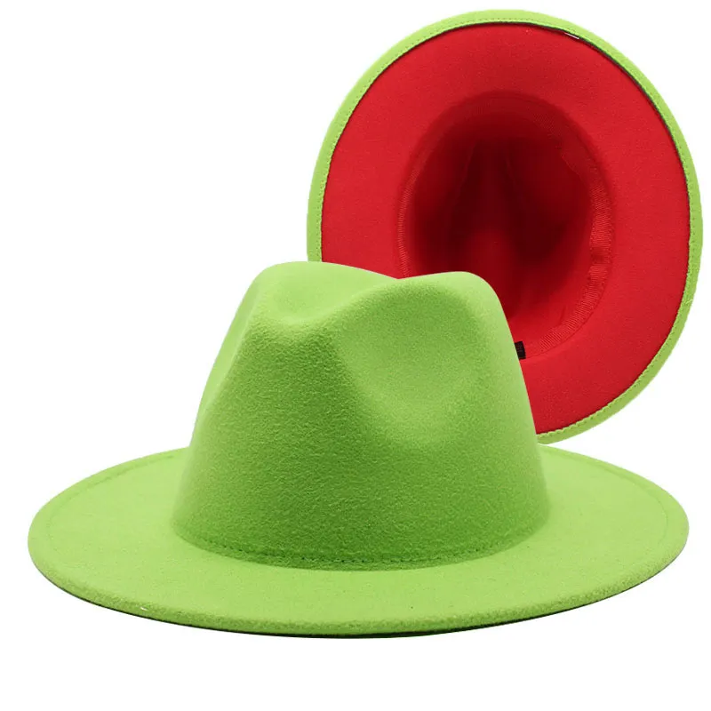 Fedora şapkaları ile yeni turuncu kadın toptan sahte yün geniş ağzı iki ton caz şapka erkekler panama parti düğün resmi şapka2967721