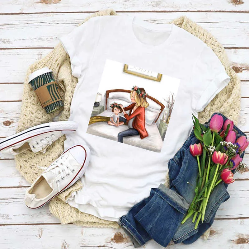 Mulheres Gráfico Dos Desenhos Animados Mãe Mamãe Mamãe Moda Impressão Amor Verão Camisa Tops Lady Roupas T-shirt Mulheres roupas Tee Feminino Camiseta X0527