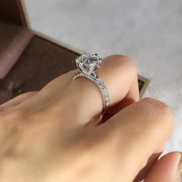 Joyería de oro rosa de 18 quilates, anillo de circón blanco Nturl para mujer, anillos redondos de piedras preciosas de Bizuteri, anillos de diamante de oro rosa de 18 K 7545009