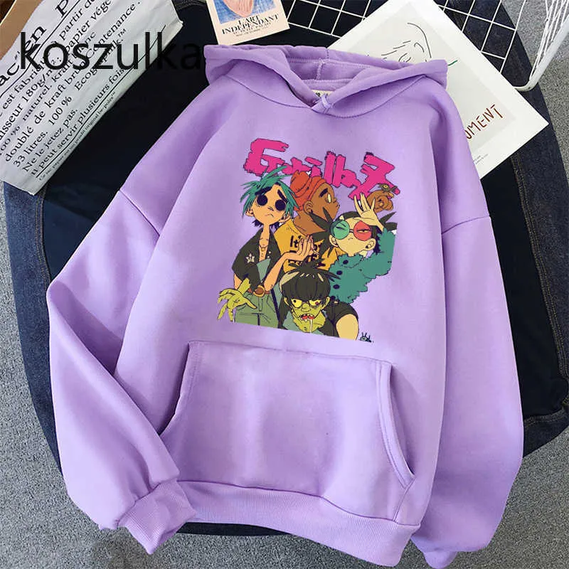 Gorillaz Hoodies Unisex Женщины Простое Все-Матч Досуг Невазительный Пуловеры Корейский Стиль Теплый Хип-хоп Свободная уличная Управленная Управленная одежда Y0729