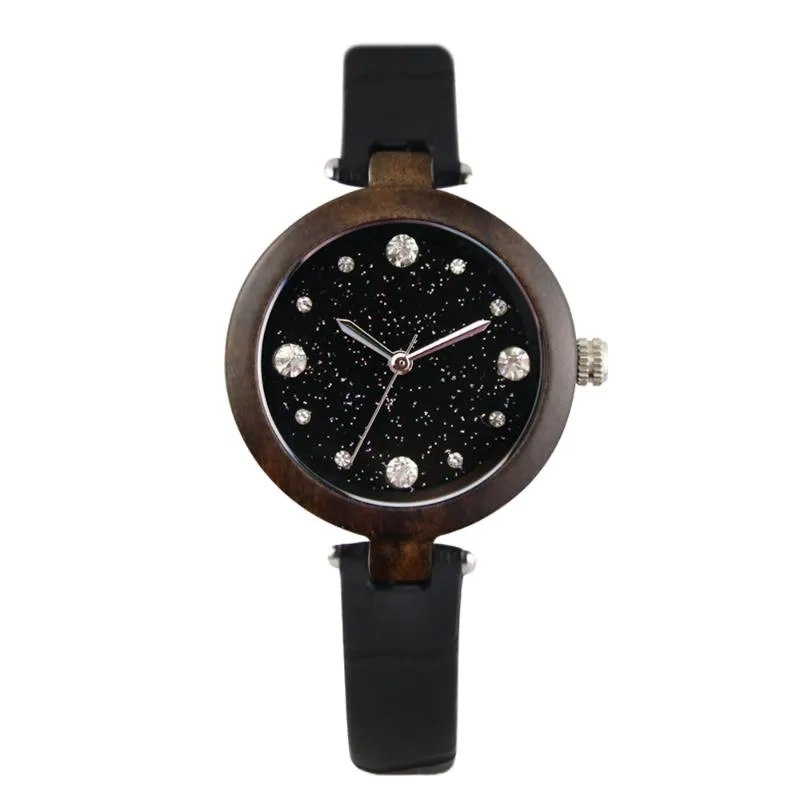 腕時計の女性ウッドウォッチラインストーンダイヤモンドスモールレザーバンドレディースウォッチ竹の木製腕時計女性時計Relogio M239D
