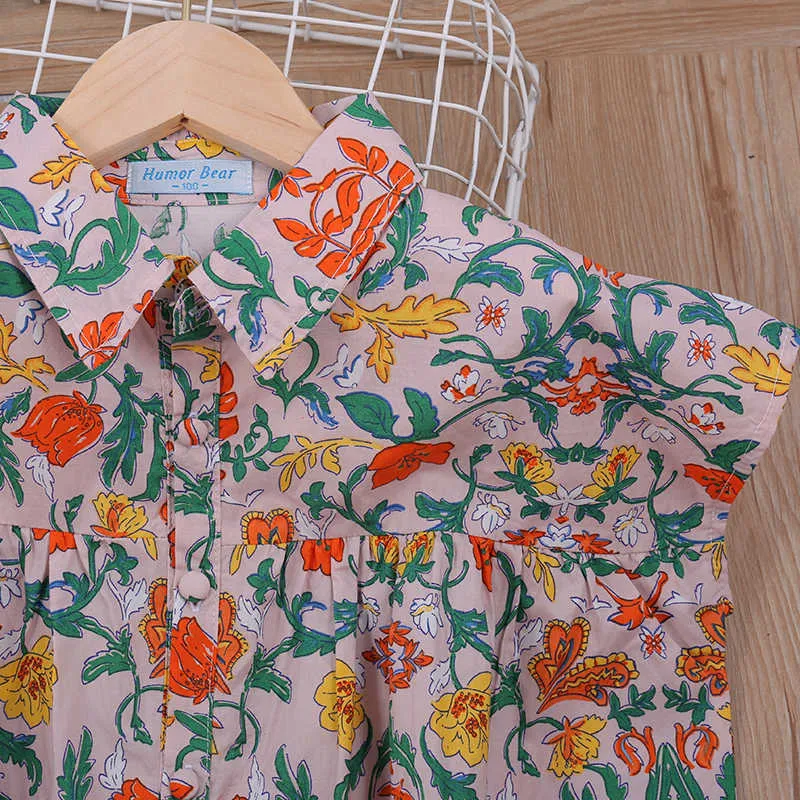 Meninas Macacão Verão Floral Macacões Para Menina Harem Calças Criança Roupas Coreanas 3-7Y 210528