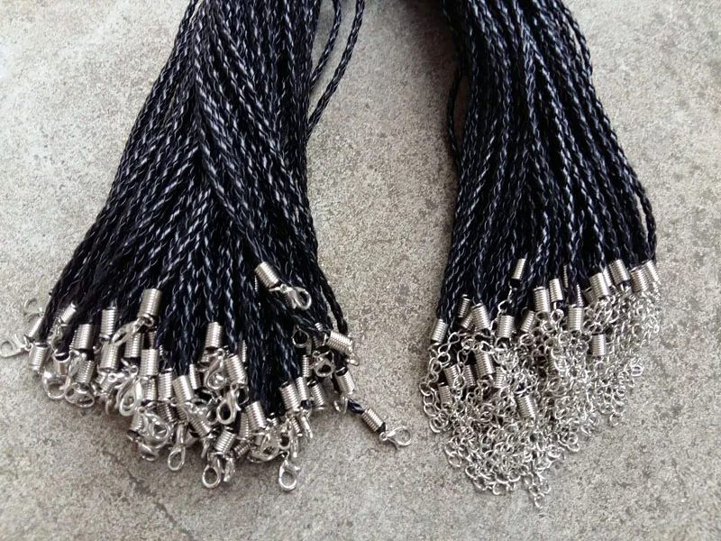 18'' 20'' 22'' 24'' 4mm Black PU Leather Braid Necklace Cords With Lobster Clasp For DIY C280D