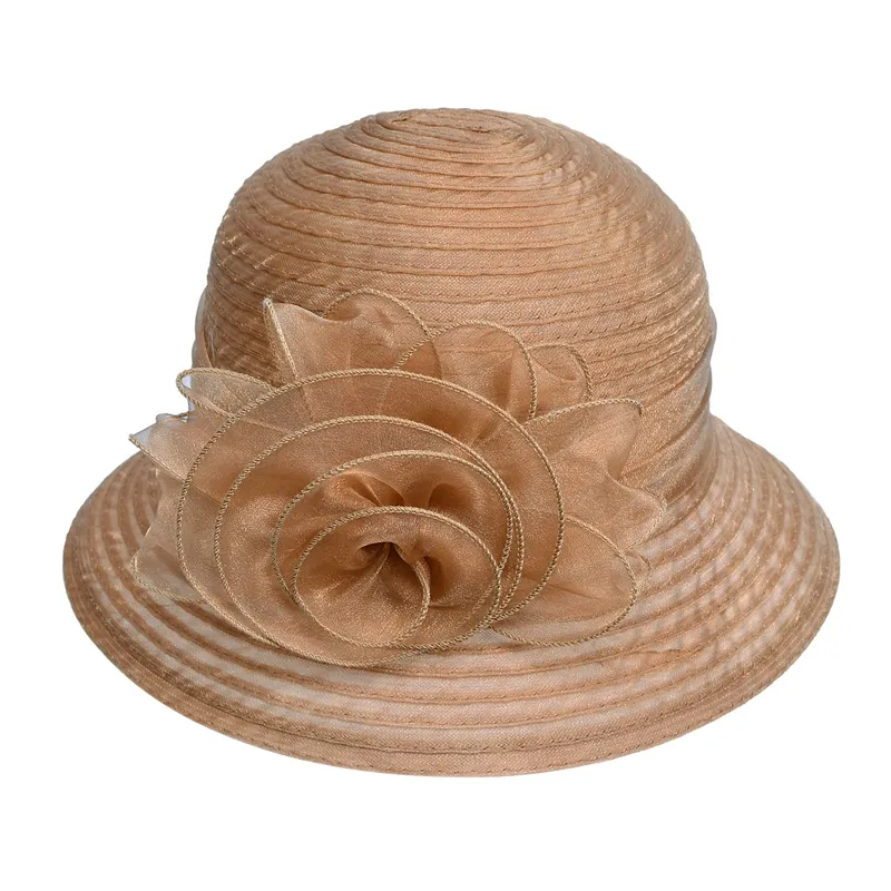 Tinta unita Donna Estate fiore Organza Cupola Bombetta Cappello da sole Sunbonnet Kentucky Derby Tea Party A2672755