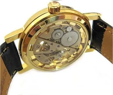 オリジナルブランドの勝者ゴールドファッションカジュアルステンレスメンズメカニカルウォッチスケルトンハンドウィンドウォッチメン用革張りの腕時計TR271R