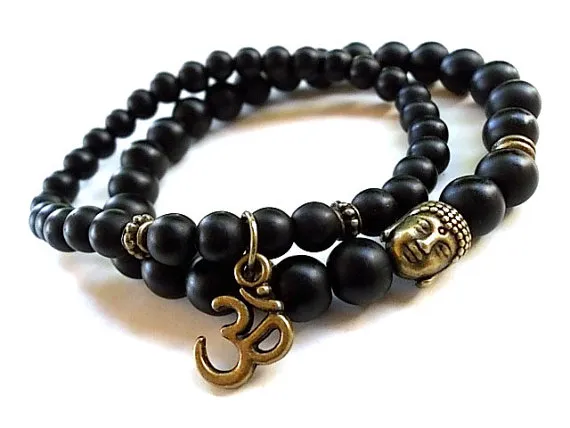 SN0139 de 2 bracelets bouddha bracelet Yoga et méditation hommes bracelets Agate mate bracelet Onyx noir 214i