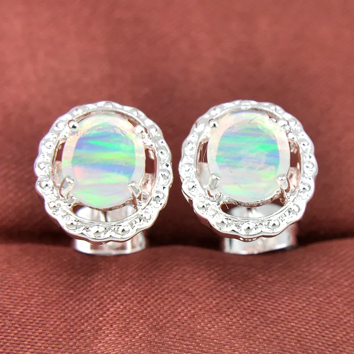 Hele 3 paren moeder geschenk wit ovaal vuur opaal kristal edelsteen 925 sterling verzilverde usa stud bruiloft oorbellen2586