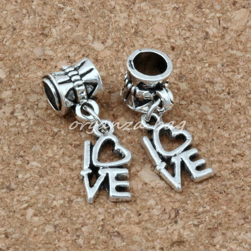 dangle dangle anding love Charms Big Hole Beads Fit EuropeanCharmブレスレットジュエリー8 x26mm295t