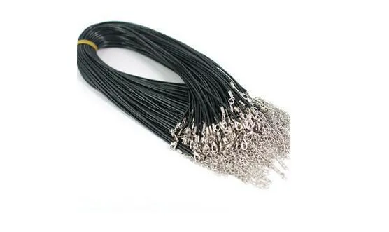 Cordon en cuir PU noir de 2mm, 100 pièces, fermoir à homard en métal, cordon de collier pour bricolage, bijoux artisanaux 18 287S