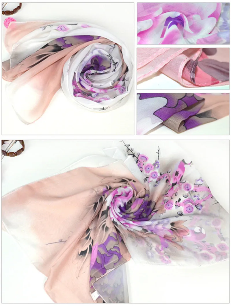 6 stuks veel nieuwe collectie lange mode dames bloem bedrukte chiffon sjaal vrouwen meisjes winter sjaals 160 50 cm Shipp267e