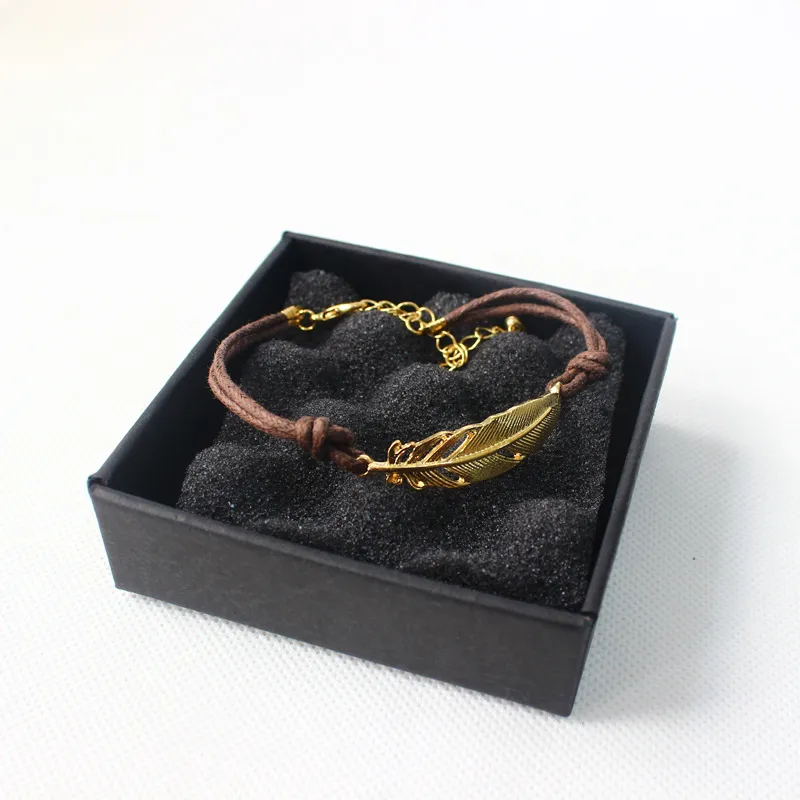 2016 new handmade knitted Leather Chain bracelet female fashion vintage accessories leaves feather bracelet for women