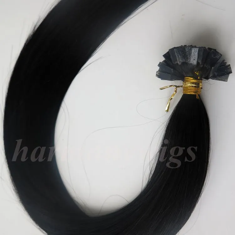 Pre Bonded Flat Tip human Hair Extensions 100g 100Strands 18 20 22 24inch #1/ Black Brazilian Indian Keratin Hair products
