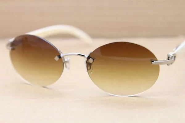Круглые белые солнцезащитные очки из рога буйвола, солнцезащитные очки в полуоправе унисекс с украшением, модные аксессуары, размер 56-18-140 мм277S