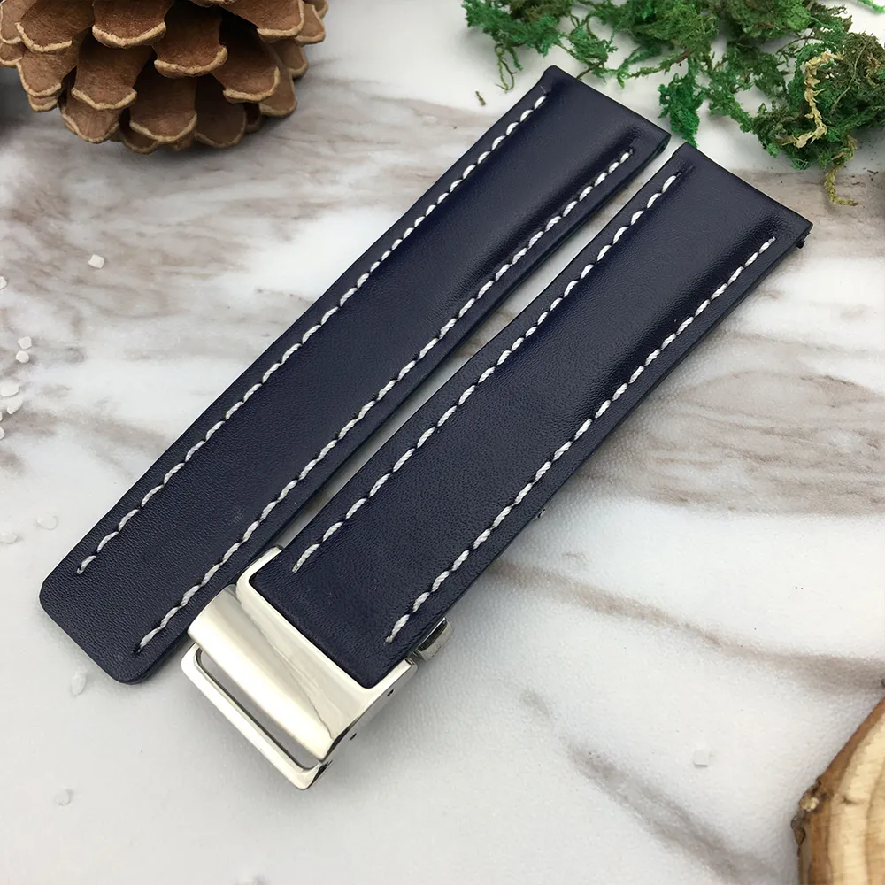 YQ 22mm 24mm Genuine Calf Leather Watch Band For Breitling Avenger Series Watches Strap Watchband Man Fashion Wristband Black Brow301k