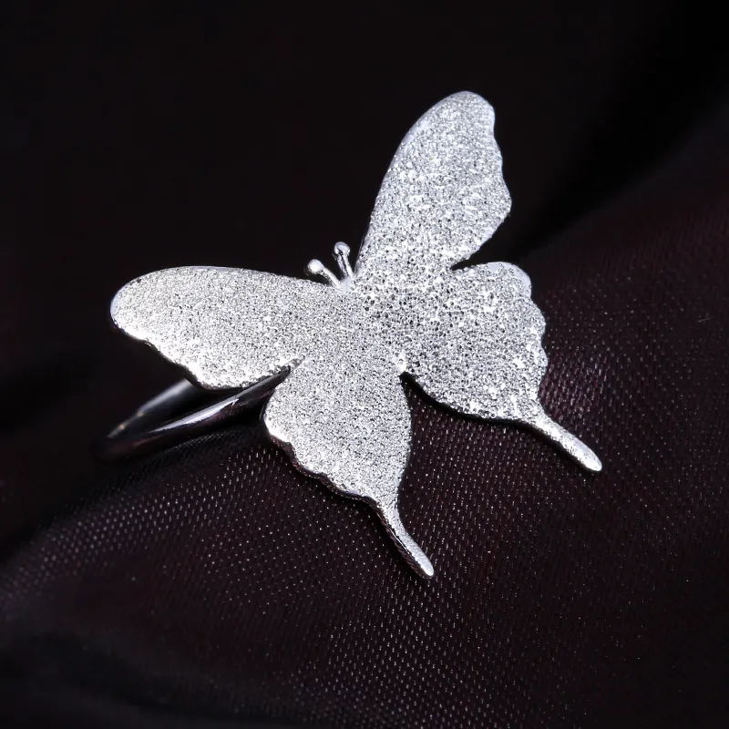 Top Fashion Finger Pierścień Biżuteria dla kobiet Dziewczęta Piękny prezent 925 Strerel Srebrny Frosted Butterfly Srebrny pierścień w Lucky Sonny 344N