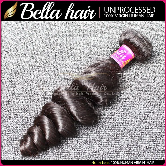 9A Brazilian Hair Weft Remy Virgin Human Natural Black Color Loose Wave Curl Bundles Retail BellaHair