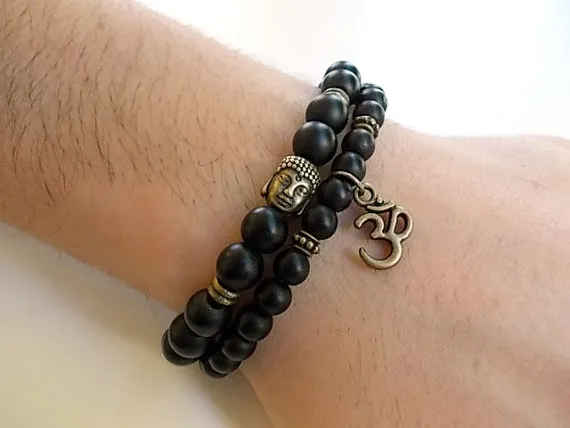 SN0139 de 2 bracelets bouddha bracelet Yoga et méditation hommes bracelets Agate mate bracelet Onyx noir 214i