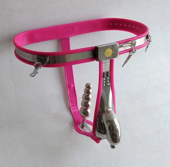 Newest Male Model-T Fully Adjustable T-type chastity belt Penis Cage With stainless steel Anal plug J1524