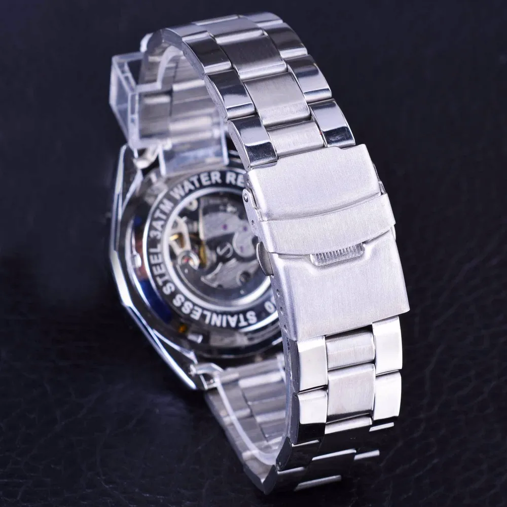 Forsining mecânico steampunk design moda vestido de negócios relógio masculino marca superior luxo aço inoxidável esqueleto automático watch303k