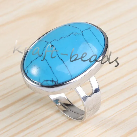 wholesale Fashion Silver Plated Multi Style Quartz Stone Ellipse Adjustable Finger Ring Charm Jewelry 20x27 mm