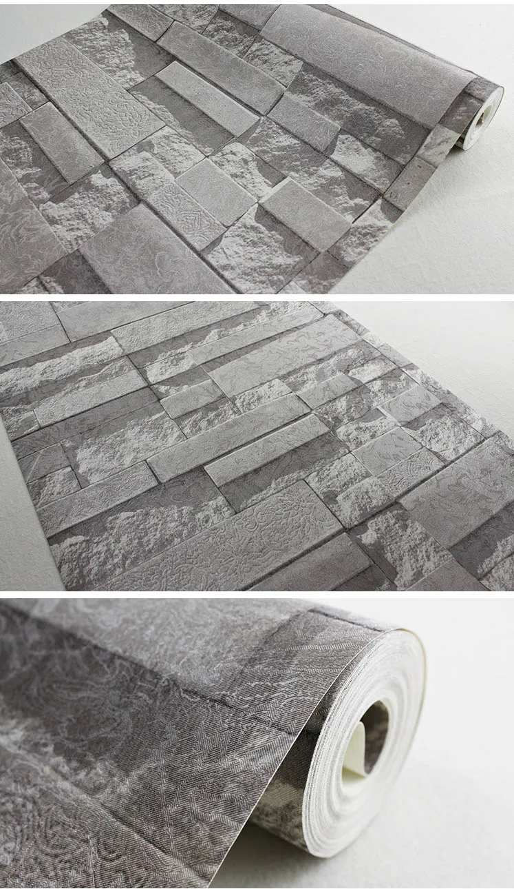 Moderne brique empilée 3d pierre papier peint rouleau gris brique mur fond pour salon pvc vinyle papier peint stéréoscopique look2396