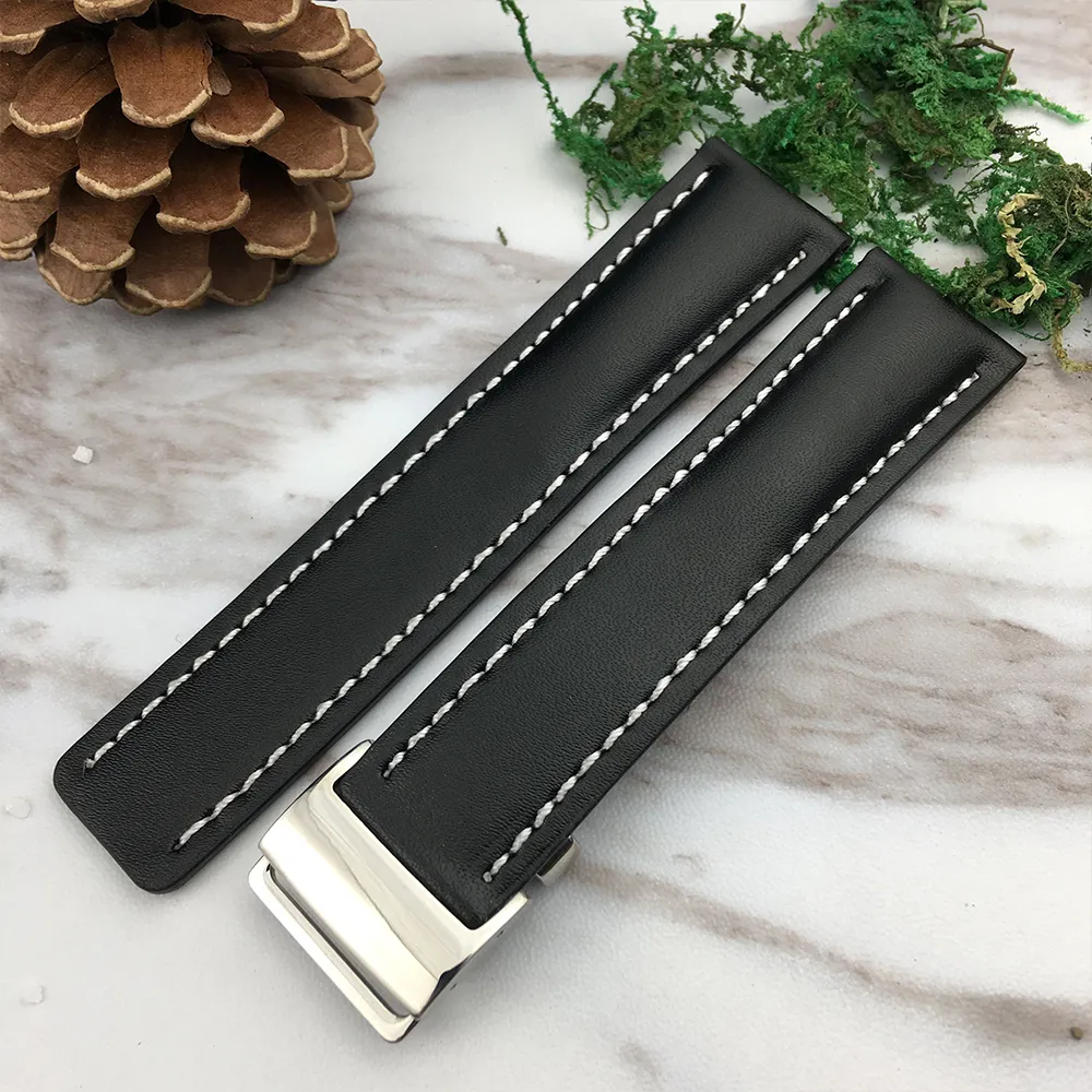 YQ 22mm 24mm Genuine Calf Leather Watch Band For Breitling Avenger Series Watches Strap Watchband Man Fashion Wristband Black Brow301k