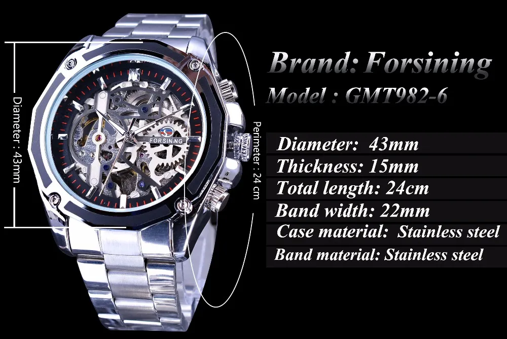 Forsining Mechanical Steampunk Design Fashion Business Dress Men Watch Top Brand Luxury Stainless Steel Automatic Skeleton Watch303C